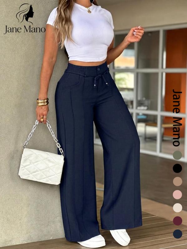 Women's High-Waisted Straight Leg Trousers – Front seam & elastic back – Versatile, comfortable & perfect for office or casual wear