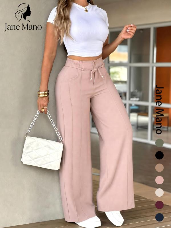 Women's High-Waisted Straight Leg Trousers – Front seam & elastic back – Versatile, comfortable & perfect for office or casual wear