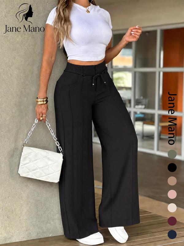 Women's High-Waisted Straight Leg Trousers – Front seam & elastic back – Versatile, comfortable & perfect for office or casual wear