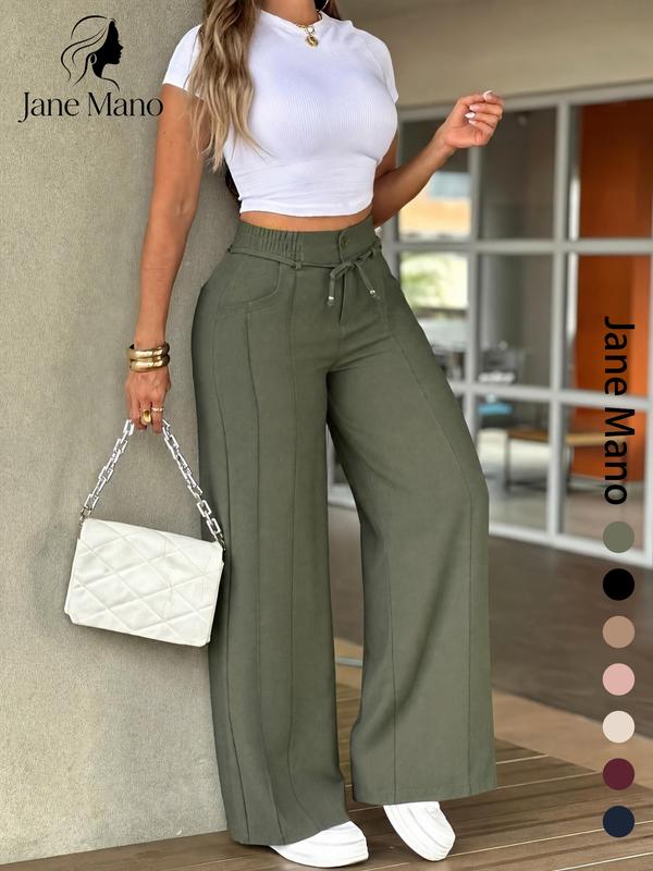 Women's High-Waisted Straight Leg Trousers – Front seam & elastic back – Versatile, comfortable & perfect for office or casual wear