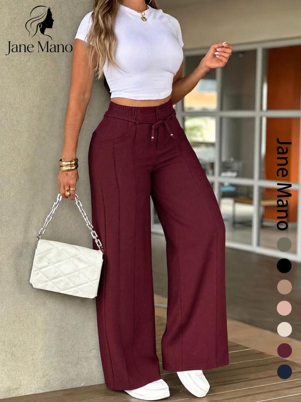 Women's High-Waisted Straight Leg Trousers – Front seam & elastic back – Versatile, comfortable & perfect for office or casual wear