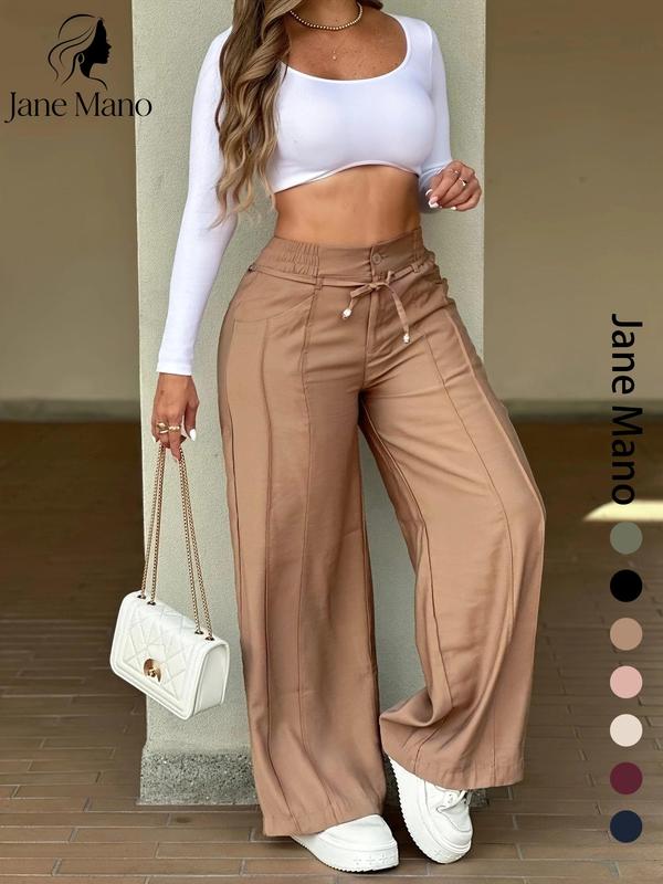 Women's High-Waisted Straight Leg Trousers – Front seam & elastic back – Versatile, comfortable & perfect for office or casual wear