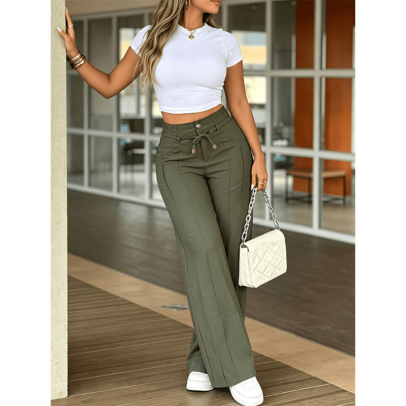 Women's High-Waisted Straight Leg Trousers – Front seam & elastic back – Versatile, comfortable & perfect for office or casual wear