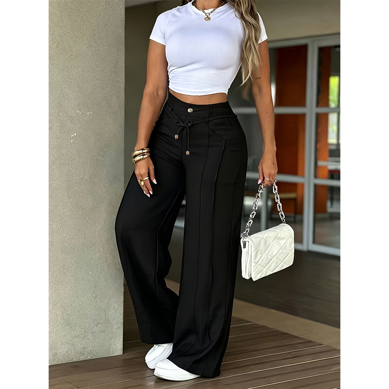 Women's High-Waisted Straight Leg Trousers – Front seam & elastic back – Versatile, comfortable & perfect for office or casual wear
