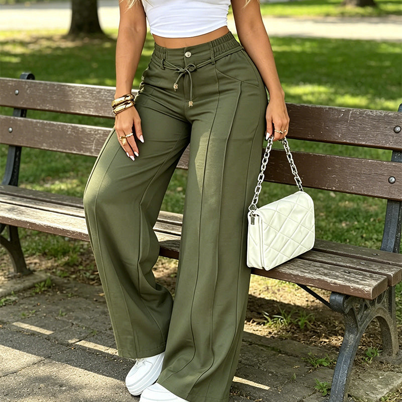 Women's High-Waisted Straight Leg Trousers – Front seam & elastic back – Versatile, comfortable & perfect for office or casual wear