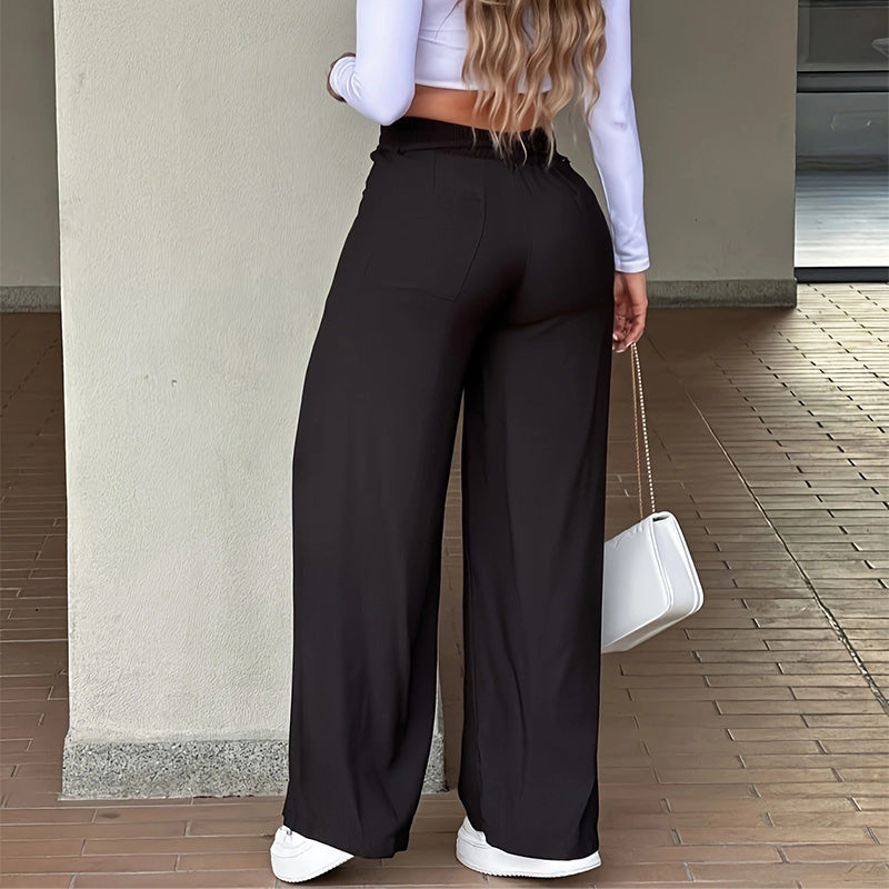 Women's High-Waisted Straight Leg Trousers – Front seam & elastic back – Versatile, comfortable & perfect for office or casual wear