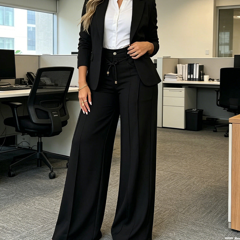Women's High-Waisted Straight Leg Trousers – Front seam & elastic back – Versatile, comfortable & perfect for office or casual wear