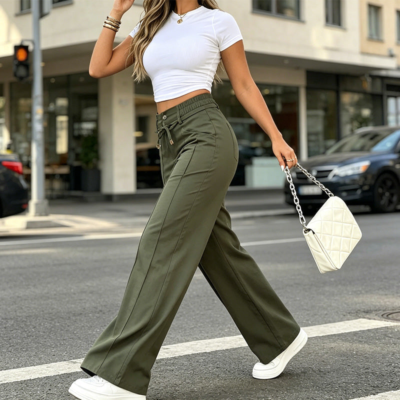 Women's High-Waisted Straight Leg Trousers – Front seam & elastic back – Versatile, comfortable & perfect for office or casual wear